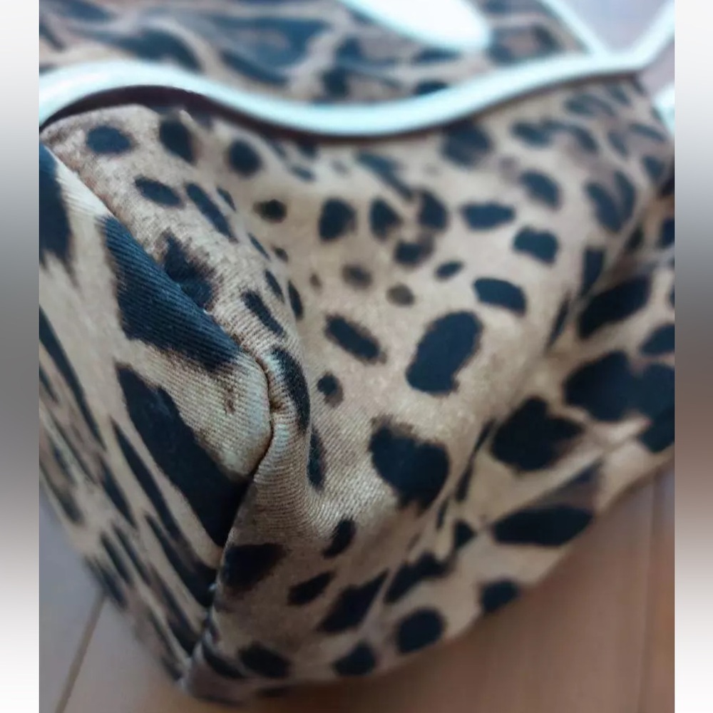 DOLCE & GABBANA Leopard Print Leather & Canvas Tote Bag White Trim - Picture 3 of 7